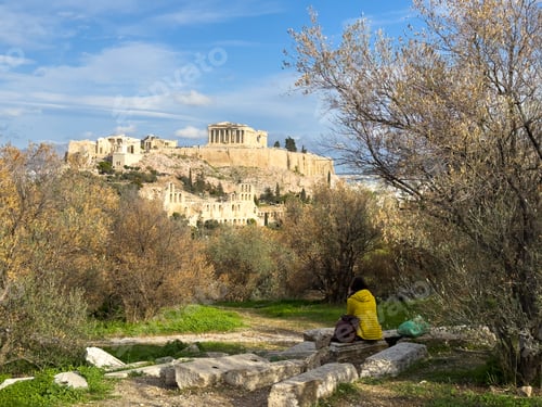Preview: Athens, Greece. Parthenon and Propylaea, Acropolis hill and Herodeion. View from Philopappos hill