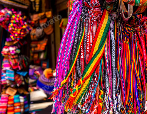 Preview: Different colorful laces on the souvenir store in Bolivia