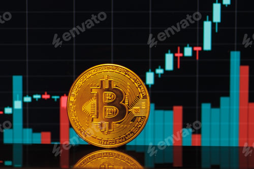 Preview: bitcoin on downtrend candlestick graph background