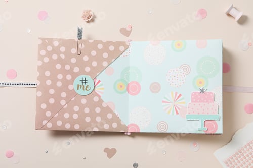 Preview: Scrapbooking, on a light background, flat lay.