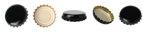 Preview: Black beer bottle cap isolated on white, different sides