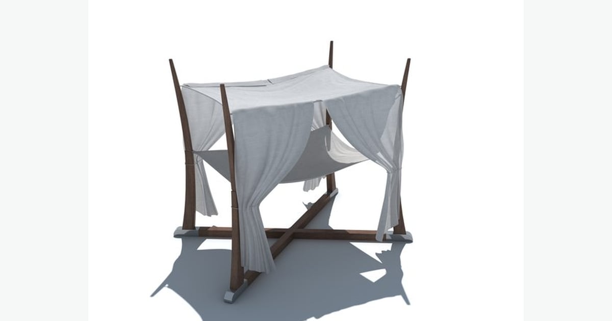 Wooden canopy structure with draped cloth 3D, Incl. canopy & curtain ...