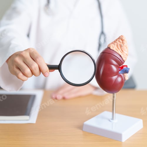 Preview: Doctor with Kidney Adrenal gland anatomy model