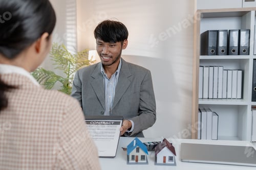Preview: A real estate agent and client are discussing property purchase options, reviewing a contract