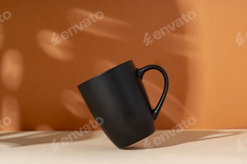 Preview: White ceramic mug on peach background with shadows
