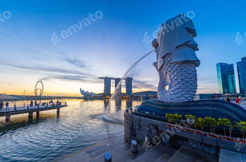Preview: Singapore Merlion Park downtown Singapore business district