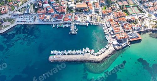 Preview: Aerial drone view of Urla district of Izmir, Turkey's third largest city. Iskele - Urla - Turkey