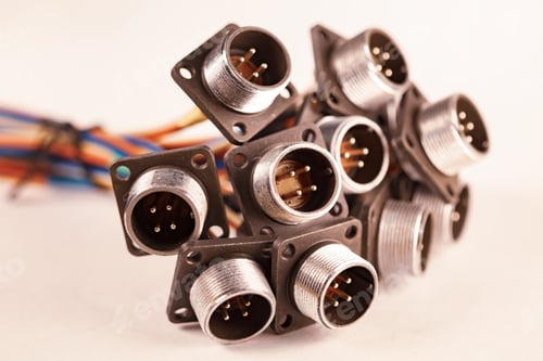 Preview: Close-up blurry metal sockets for plugs