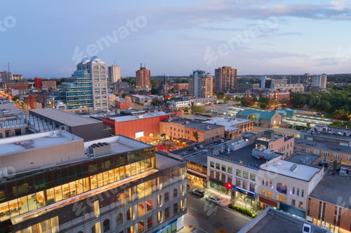 Preview: Kitchener, Ontario, Canada downtown cityscape at dusk.