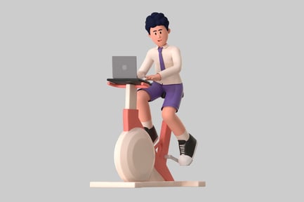 Preview: Cartoon Man Working Out While Using a Laptop