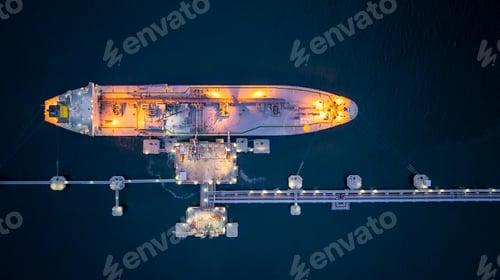 Preview: Aerial view LPG gas tanker ship at oil and gas terminal platform, Liquefied Petroleum Gas tanker