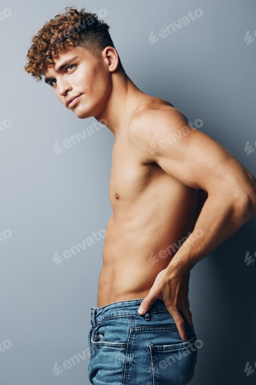 Preview: man sexy muscular handsome fitness fashion sport model abs adult