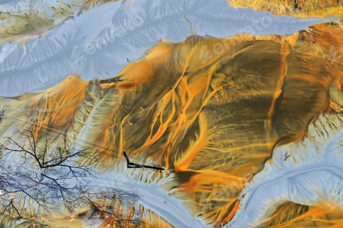 Preview: Patterns of acid mine drainage in decanting lake, nature pollution, aerial view
