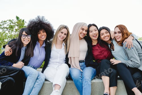 Preview: Multiracial group of business people having fun after meeting outside the office