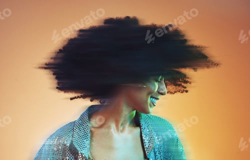 Preview: Hair blur, beauty and black woman with hair care and beauty, movement with cosmetic care against st