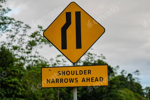 Preview: Narrow road sign in the highway