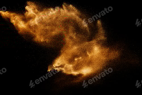 Preview: Freeze motion of brown powder exploding. Abstract design of brown dust cloud against white.
