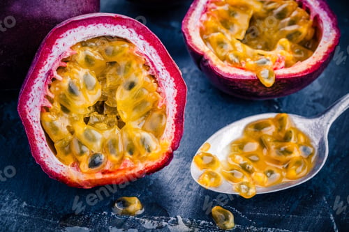 Preview: ripe organic passion fruit closeup