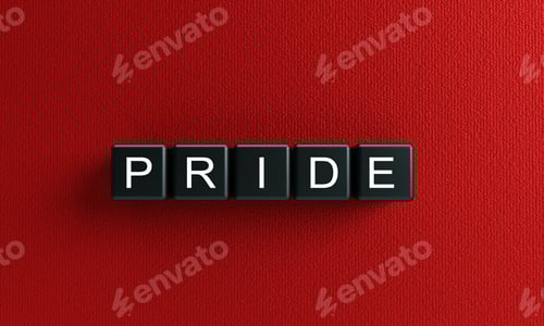 Preview: Pride text font calligraphy cube box black color red pink gradient color background center symbol de
