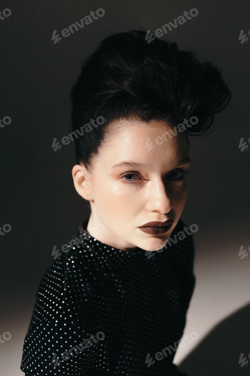 Preview: Art Portraits Of Fashion Girl In Dress With Hairstyle And Makeup In Vintage Style