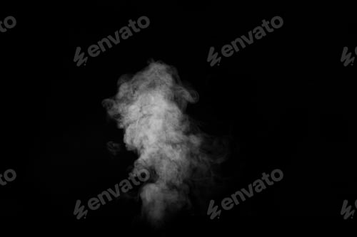 Preview: Curly white steam rising up and splashing water scattering in different directions