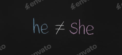 Preview: Word He is not equal She, chalkboard sketch