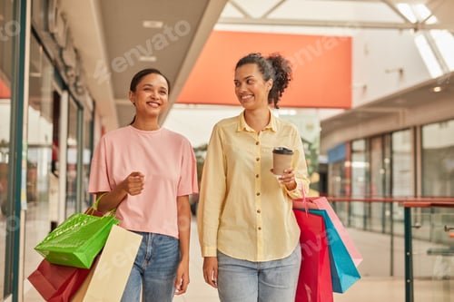 Preview: Happy Woman and Friend Shopping in City Mall