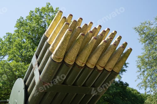 Preview: closeup of mobile auto transport old rocket missile launching system