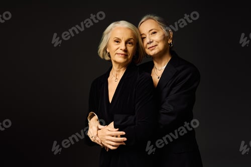 Preview: Stylish mature couple sharing tender moments in a chic modern studio atmosphere