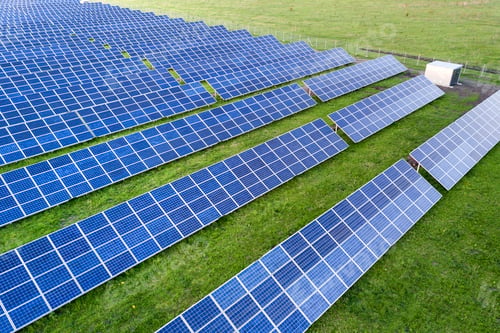 Preview: Large field of solar photo voltaic panels system producing renewable clean energy