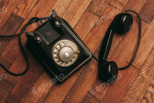 Preview: retro telephone communication technology call antique wooden background