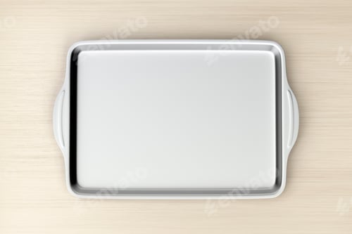 Preview: Empty baking pan on wood table