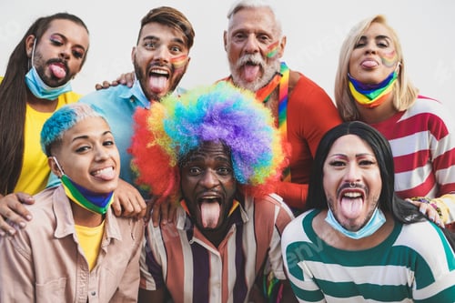 Preview: Multiracial people having fun at gay pride parade - Homosexual love and lgbt concept