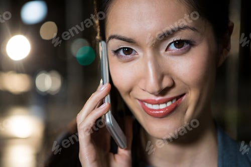 Preview: Portrait Of Businesswoman Talking On The Mobile Phone In The Office