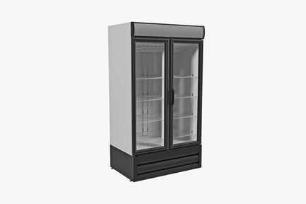 Preview: Dual-door refrigerator with exterior shelving and base drawer