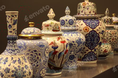 Preview: Handmade floral patterned antique ceramic vase