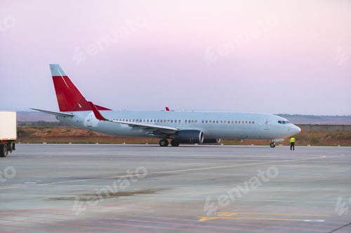 Preview: Passenger plane taking off from runway at airport on sunny day