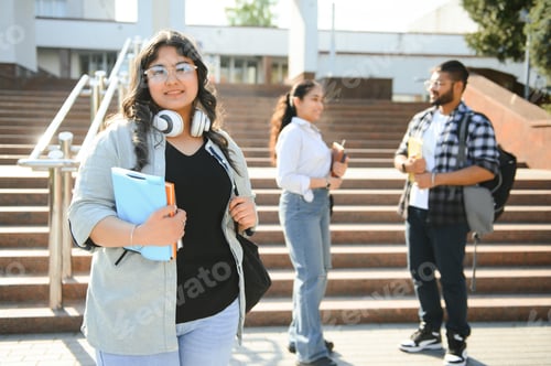 Visualização: Alegre grupo de jovens indianos asiáticos de estudantes universitários ou amigos juntos