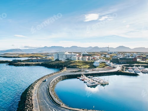 Preview: High angle view of Stykkisholmur harbour, Iceland