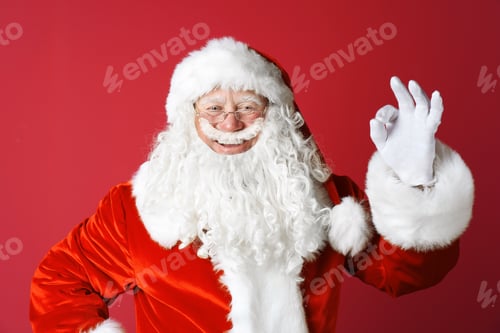 Preview: Portrait of authentic Santa Claus on color background