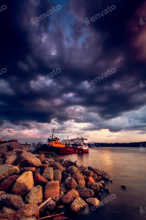 Preview: Mesmerizing shot of the dramatic cloudy sky over the port of Klaipeda, Lithuania