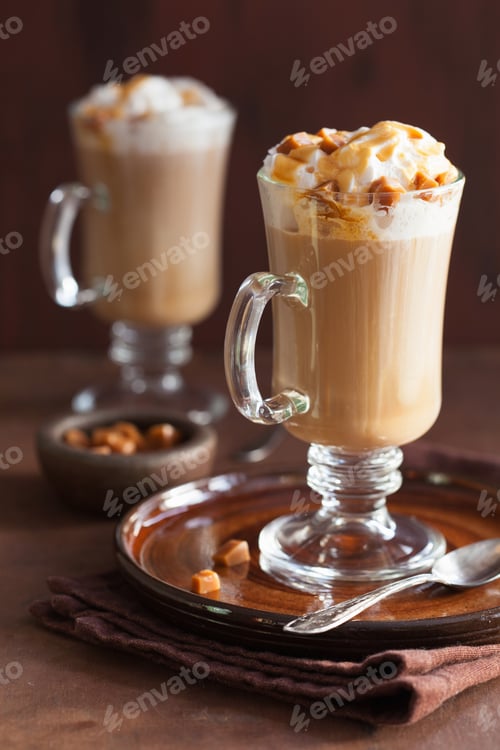 Preview: latte with whiped cream and caramel