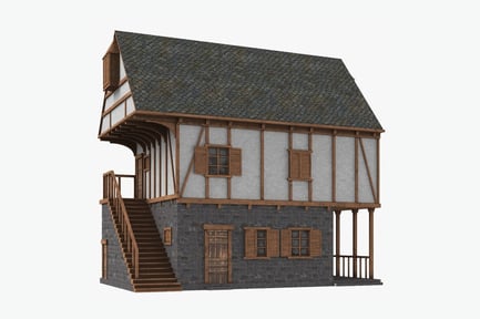 Preview: Detailed Medieval Timber House with Stone Base