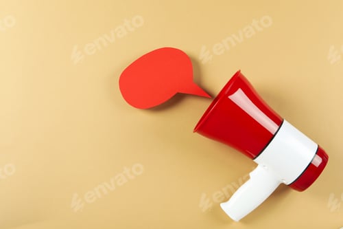 Preview: Important announcement concept with megaphone, space for text