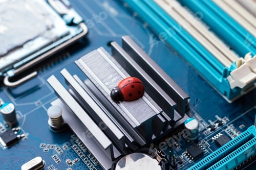 Preview: Little red ladybug on blue motherboard