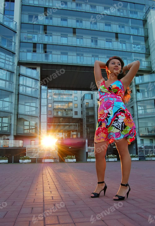 Preview: Asian Woman In Summer Dress At Street