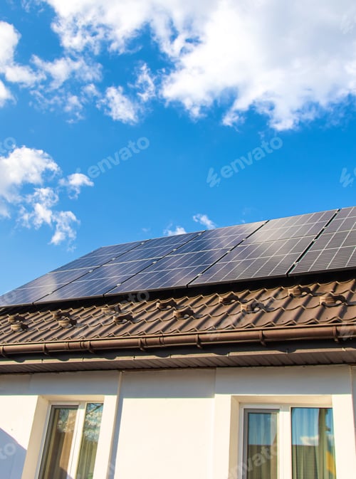 Preview: Solar panels on the roof of the house. Selective focus.