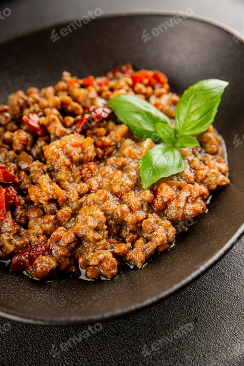 Preview: Lentil dish vegetables and roasted peppers savory vegetable fresh vegetarian and vegan food