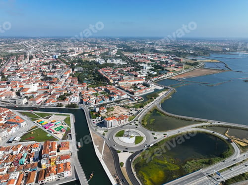 Preview: Aveiro roundabout and city with water features