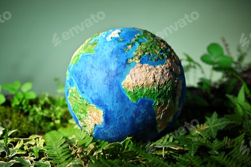 Preview: Handmade Earth model with green leaves